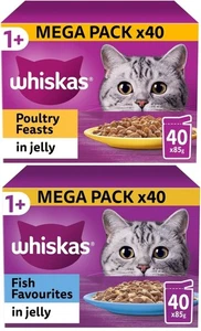 40 x 85g Whiskas 1+ Fish Favourites & Poultry Mixed Adult Wet Cat Food Pouches - Picture 1 of 22
