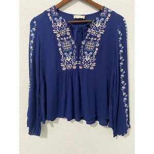 Blusa Top Para Mujer Altar'd State Talla S Bordada Floral Mangas Largas Azul - Imagen 1 de 8