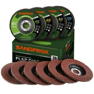 SANDPROX Flap Discs 115mm 10 PCS Grinding Disc for Angle Grinder 40/60/80/120 - Picture 1 of 5