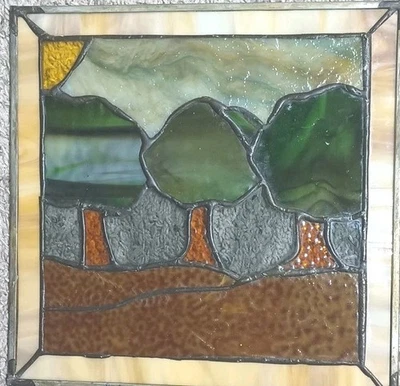 Antique Vintage Arts &  Crafts Leaded Stained Glass Panel - Image 1 of 4