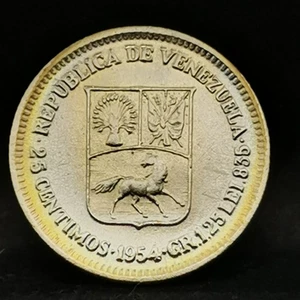 25 CENTIMOS 1954 ARGENT 835‰ SIMON BOLIVAR VENEZUELA / SILVER / Réf 141125 - Picture 1 of 2