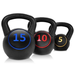 Goplus 3 Pcs Vinyl Kettlebell Kit Body Muscles Training Weights 5 10 15lbs Set - Picture 1 of 11