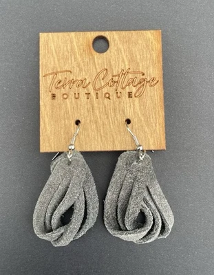 Terra Cottage Boutique Earrings Ear Rings Gray Suede Dangle - Image 1 of 4