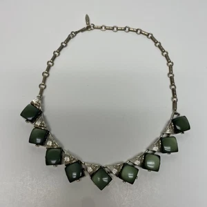Green Square Cut Glass Stone and Gold Necklace - 16" Length - Picture 1 of 10