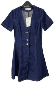ZARA BLUE Z1975 V-NECK FLARED HEM SHORT SLEEVES MINI DENIM DRESS SIZE S BNWT - Picture 1 of 12