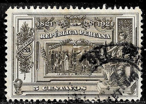 HICK GIRL- USED PERU STAMPS   SC#225  1921  OATH OF INDEPENDENCE     K1025 - Picture 1 of 2