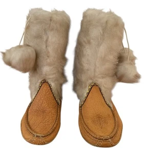 Vintage Leather Mukluks Moccasin Boots Native American Style Women’s Size 7 - Picture 1 of 8