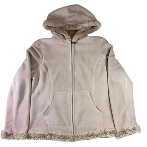 Green Tea Womens Faux Fur-Lined Hooded Jacket Sand Beige Warm Outerwear Medium - Picture 1 of 6
