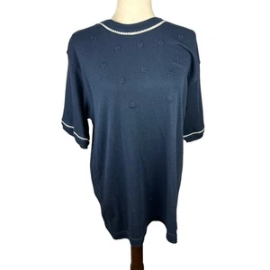 Vintage IZOD Club Navy Blue Sweater with Flowers and White Stitch Detail Size L - Picture 1 of 4