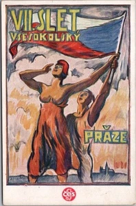 1920 Czech SOKOL Gymnastics POSTER ART Postcard "VII. SLET VSEOKOLSKY V PRAZE" - Imagen 1 de 2