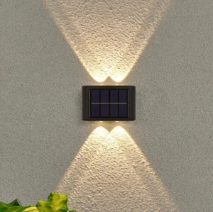 4 LED Solar Waterproof Wall Light, Bead Top and Bottom, Garden Courtyard - NEW - Picture 1 of 4