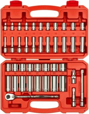 TEKTON 3/8 Inch Drive 6-Point Socket and Ratchet Set 43-Piece 6-24 mm SKT15201 - Image 1 of 4