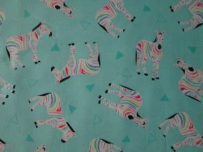 ZEBRA RETRO ZEBRAS TIE DYE PASTELS TEAL GREEN COTTON FABRIC FQ  - Image 1 of 4