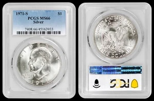 1971-S Silver Eisenhower (Ike) Dollar PCGS MS66 -FRESHLY GRADED NICE WHITE COIN - Picture 1 of 3