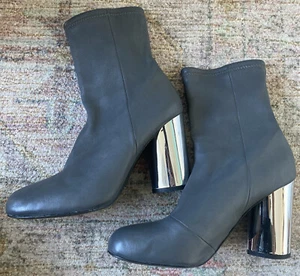 Opening Ceremony Dylan Stretch Leather Gray Ankle Boots Size 38 Chrome Heel $550 - Picture 1 of 10