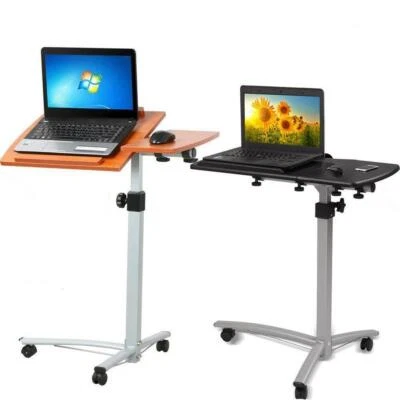 Laptop Rolling Desk Adjustable Tilt Stand Portable Caster Cart Bed Side Table - Image 1 of 2