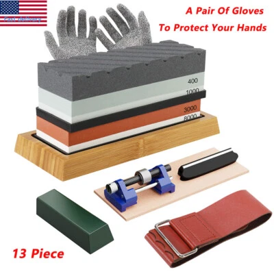 13 Piece Complete Knife Sharpening Stone Set Sharpener Kit 400/1000/3000/8000 - Image 1 of 4