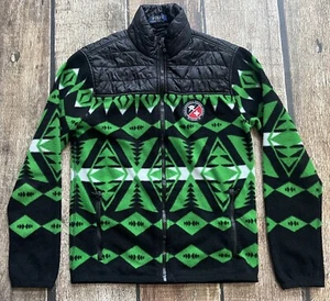 POLO RALPH LAUREN DOWNHILL SKI RACING AZTEC FLEECE JACKET GREEN MENS SMALL EUC - Picture 1 of 10