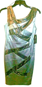 NWT Womens Gray w/Sequins Sheath Cocktail/Party Dress~Signature by Sigapore Sz 8 - Picture 1 of 10