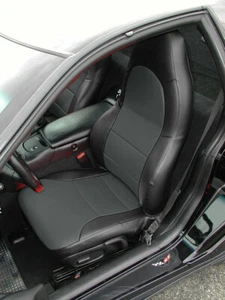 CHEVY CORVETTE C5 1997-2005 BLACK/CHARCOAL LEATHER-LIKE CUSTOM SEAT COVERS - Picture 1 of 5