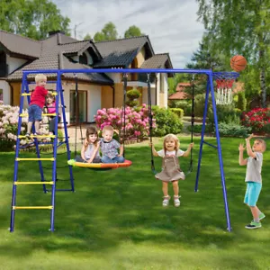 Hapfan Heavy Duty Kids Metal A-frame Swing Set with Saucer Swing Climbing Ladder - Picture 1 of 9