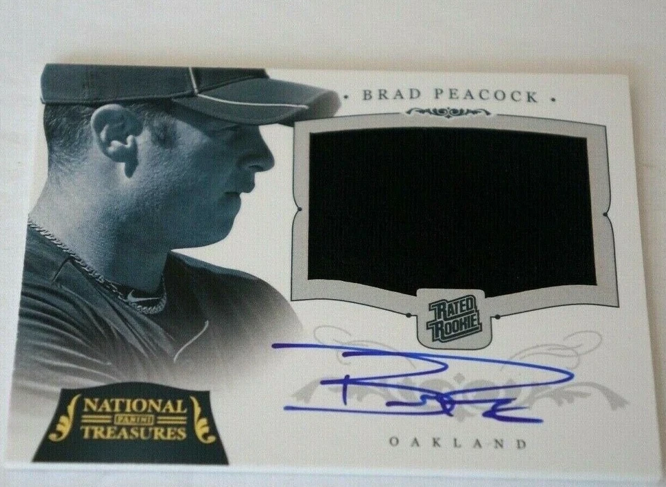 #1 2012 National Treasures BRAD PEACOCK Game Used Jersey Auto Oakland A's 10/25 - Image 1 of 1