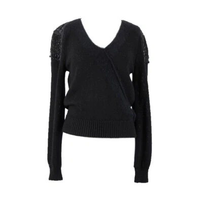 Suéter Jennifer Moore Talla S Negro Cuentas Lentejuelas Hombros Rayón Cabello de Conejo Lana Foto 1 de 4