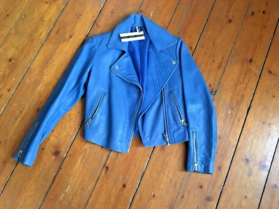 Topshop Blue Leather Boxy Biker Jacket UK6 XS BNWT - Image 1 of 4