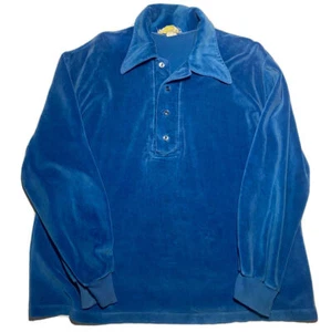 Vtg Velour Polo Shirt Mens Size M/L Blue - Picture 1 of 8