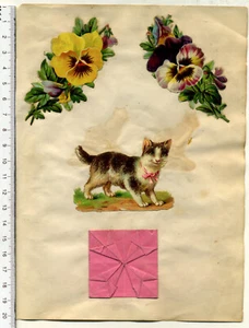 Konvolut Oblaten Katzen Blumen etwa 1895 - Bild 1 von 2