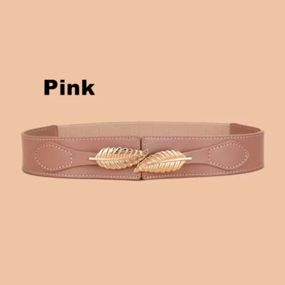 Cinturón de cuero real elástico elástico cintura metal dorado hoja hebilla cinturón Foto 1 de 4