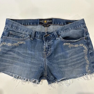 Lucky Brand Abbey Shorts Womens 8 29 Blue Stretch Denim Cut Off Embroidered - Image 1 of 4