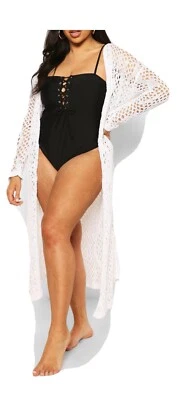 Nuevo con etiquetas Sexy Boohoo Crochet Playa Kimono Maxi Blanco Natación Cubrir Talla Grande 18 Foto 1 de 3