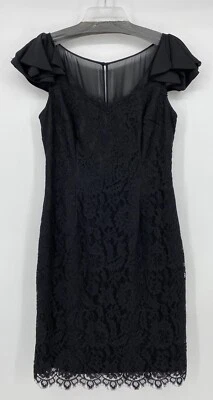 Vestido WHBM para mujer 8 negro de encaje funda aleteada manga volantes cóctel cuello en V Foto 1 de 4