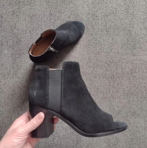 Frye Booties Size 6.5M 3" Heals Womens Black Suede Danica Peep Toe Classic Date - Picture 1 of 8