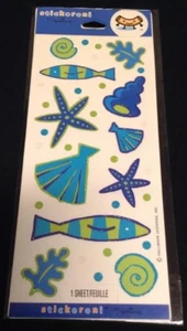 Pegatinas de álbum de recortes azul y verde con tema de playa de vacaciones de sello 1 hoja   - Imagen 1 de 6