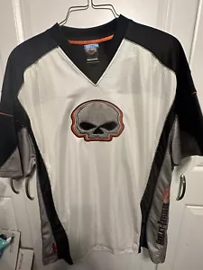 Harley Davidson Men's WhiteBlack Embroidered Skull Logo Mesh Jersey - Size Large - Picture 1 of 12