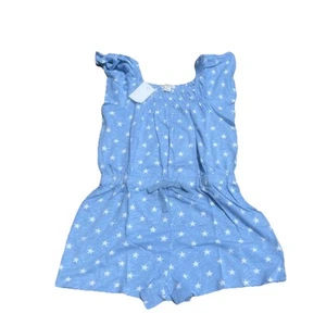 J. Crew Crewcuts Girls' ruffle Trim romper Light Blue White Stars NWT Size 10 - Picture 1 of 3