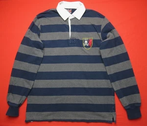 Psycho Bunny x Halbro Long-Sleeve Rugby Polo Shirt Striped Gray/Blue Mens M - Picture 1 of 9