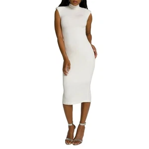Good American Power Midikleid mit Stehkragen 0 elfenbein figurbetont Rückenschlitz Stretch - Bild 1 von 9