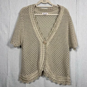 Dressbarn Damen Plus 3X Beige Farbe SS Häkel Strickjacke gewellte Kanten (T) - Bild 1 von 10