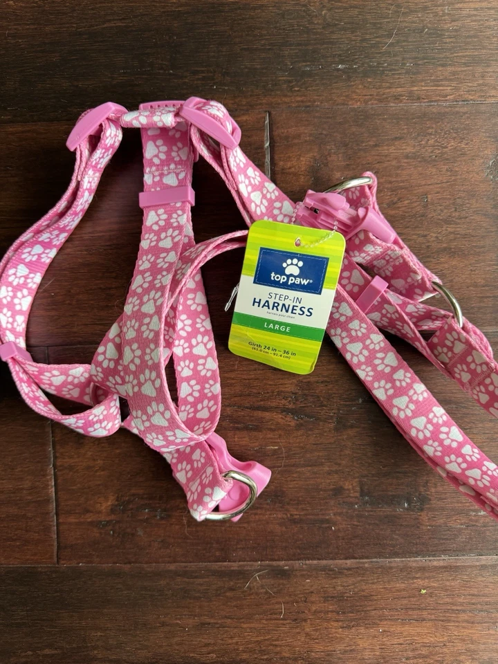 NUEVO CON ETIQUETAS, Arnés para Perros Top Paw Step-In LG 24"-36" Circunferencia ROSA con PAWS Foto 1 de 1