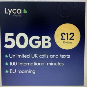 Lyca Mobile 50GB Pay As You Go SIM Card - Zdjęcie 1 z 3