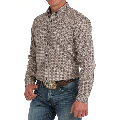 Camisa para hombre Cinch marrón moderno estampado abotonada MTW1347124 Foto 1 de 3