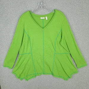 Logo Lori Goldstein Top Womens 1x Plus Green Tunic V Neck Pockets Long Sleeve  - Picture 1 of 9