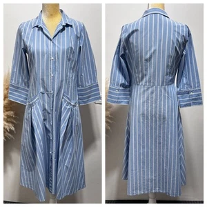 Vestido camisero midi a rayas de algodón popelina azul para mujer ROSSO35 talla 42 hecho en Italia - Imagen 1 de 10