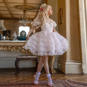 Vintage Ruffled Prom Dress Pretty Lace Mesh Girls Brithday Party Dresses Gowns - Picture 1 of 10