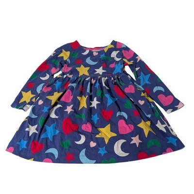 Mini Boden Celebración Playdress Niñas Talla 5-6 Azul Corazón Estrella Luna Manga Larga Foto 1 de 4