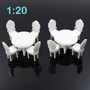2 Sets G Gauge 1:20 White Craft Kitchen Model Kits Round Dining Table Chair - Picture 1 of 1