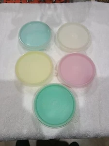Vtg Set Of 5 Tupperware Little Wonder Bowls Snack 1286 Pastels W/ 5 Clear Lids - Picture 1 of 2